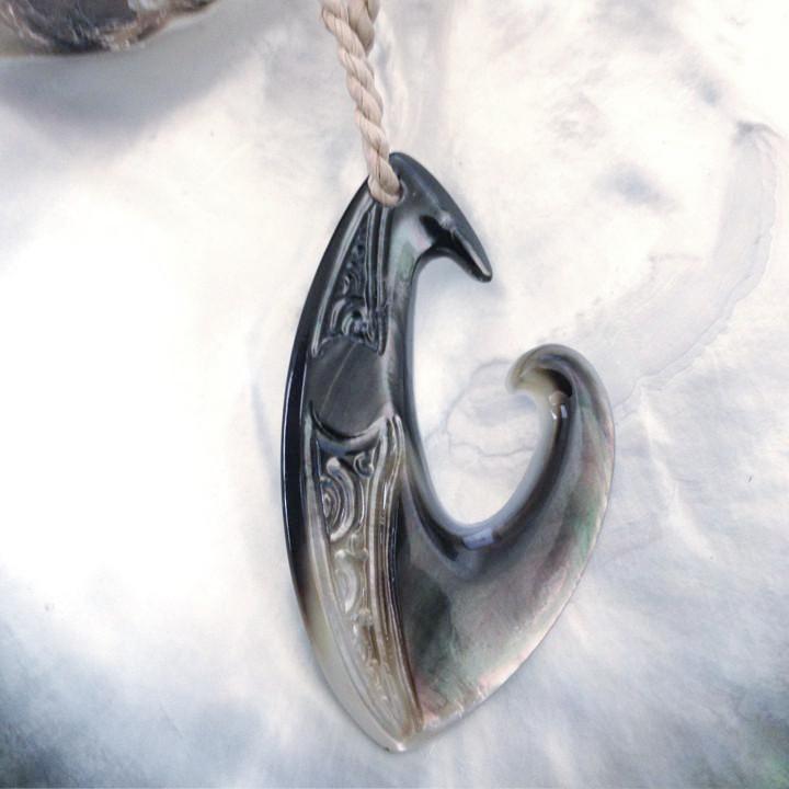 Pearl Shell Fish Hook Pendant BRPS395 - Janet's
